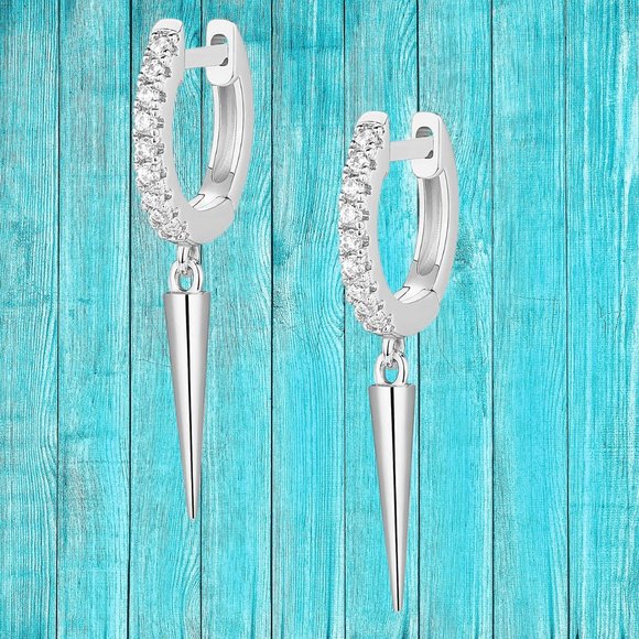 Silver Dangle Earrings Drop Dangling Sterling White Gold Plated 14K Awl Jewelry - Picture 1 of 5